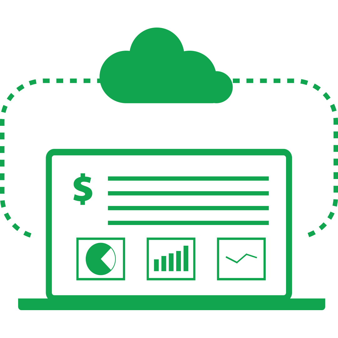 Icon of a virtual terminal for processing ACH, check, and credit card payments online through a PC, quickly and safely.